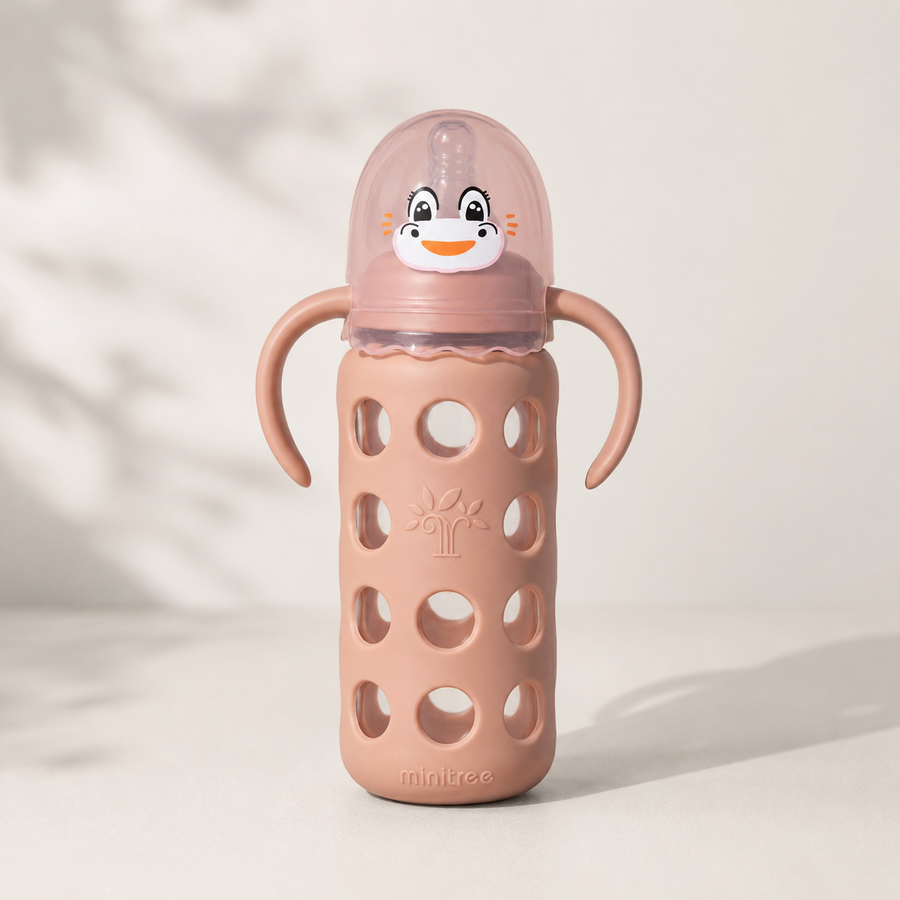 Minitree Glass Baby Bottle with Silicone Sleeve & Duck Cap