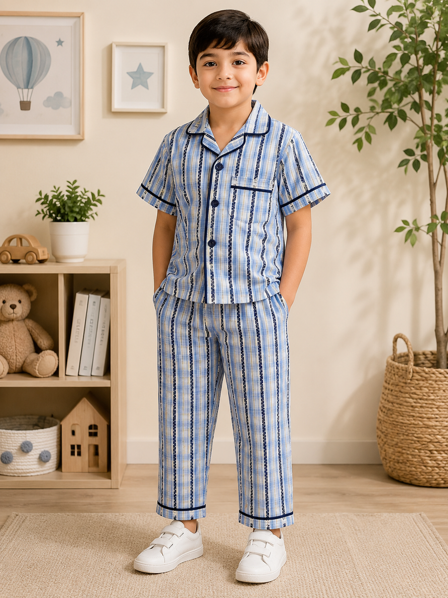 Boys’ Blue Plaid Pyjama Set