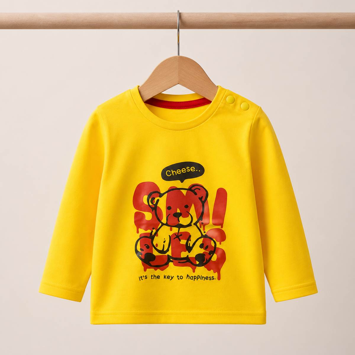 Baby Boys Yellow "Smiles" Graffiti Bear Long Sleeve Top & Red Drawstring Shorts Set