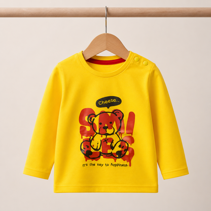 Baby Boys Yellow "Smiles" Graffiti Bear Long Sleeve Top & Red Drawstring Shorts Set