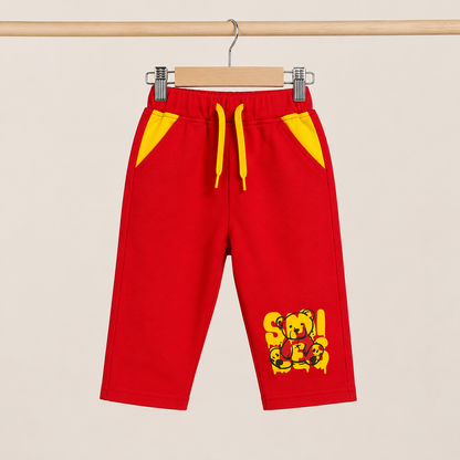 Baby Boys Yellow "Smiles" Graffiti Bear Long Sleeve Top & Red Drawstring Shorts Set