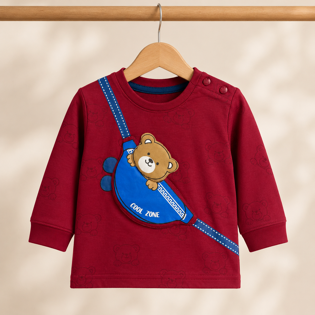 Baby Red "Cool Zone" Bear Fanny Pack Long Sleeve Top & Royal Blue Drawstring Pants Set