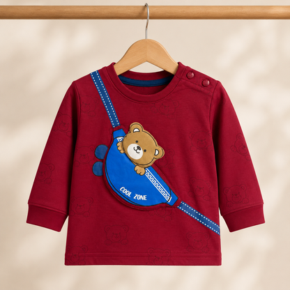 Baby Red "Cool Zone" Bear Fanny Pack Long Sleeve Top & Royal Blue Drawstring Pants Set