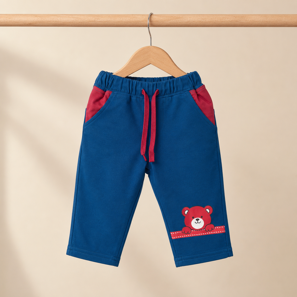Baby Red "Cool Zone" Bear Fanny Pack Long Sleeve Top & Royal Blue Drawstring Pants Set