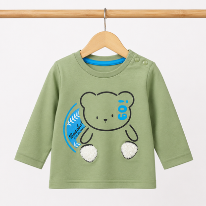 Sage green bear graphic long sleeve top for baby boys