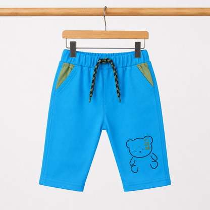 Baby Boys Green Bear Graphic Long Sleeve Top & Blue Shorts Set