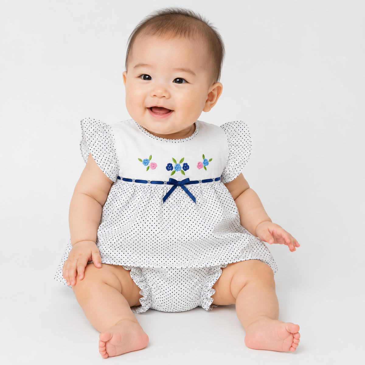 White polka dot floral embroidered bloomer shorts